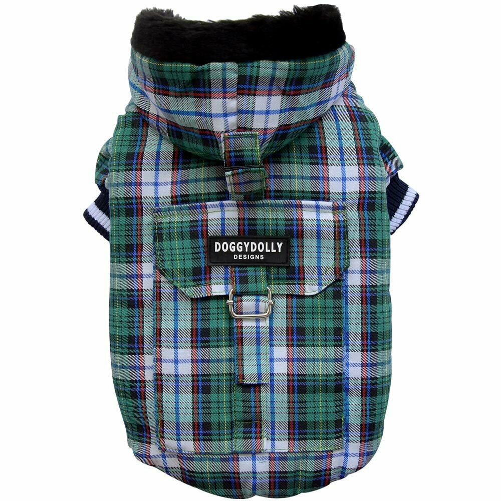DoggyDolly dog clothing for the winter - warm dog clothing as a dog anorak green checked with hood - DoggyDolly W127