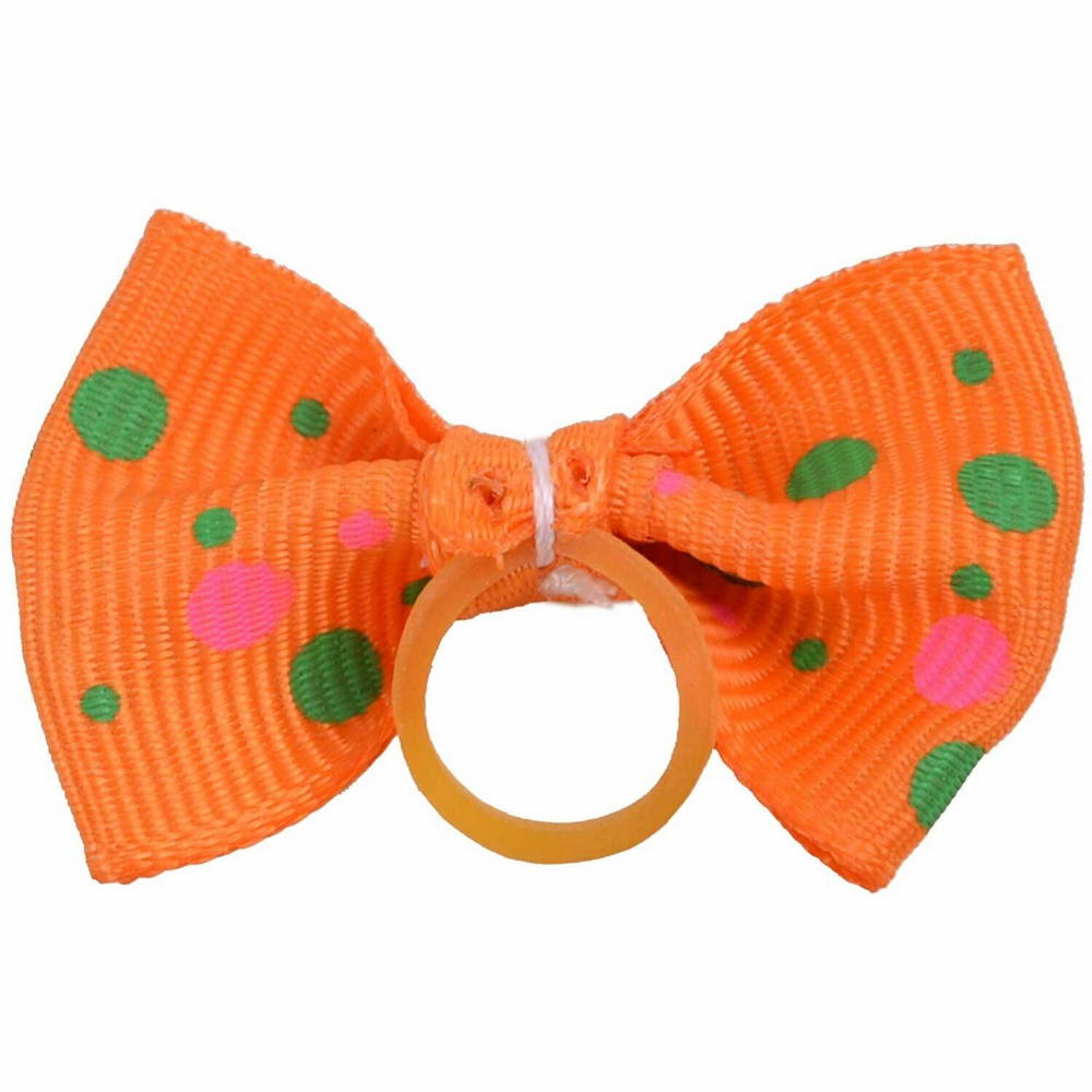 Dog hair bow rubberring orange with dots by GogiPet