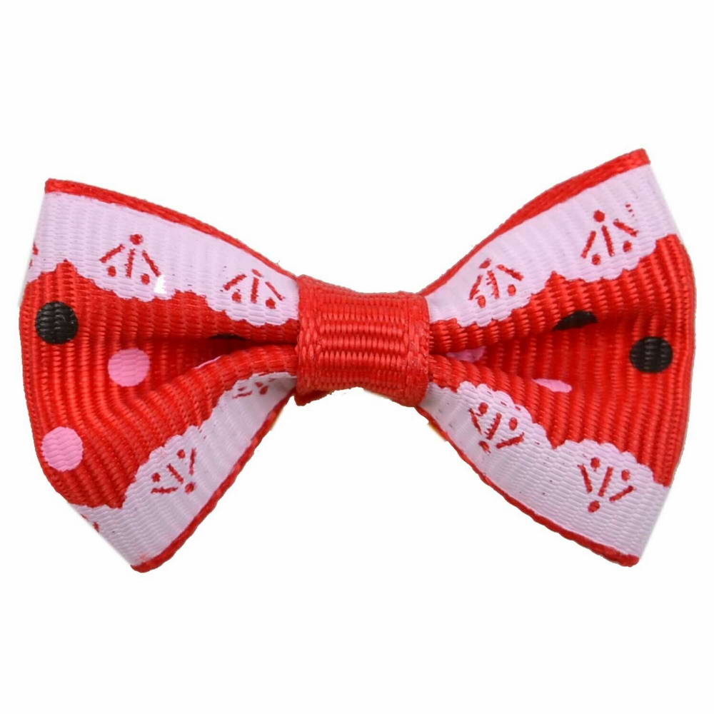 Dog bows with rubber hair red with white sports by GogiPet