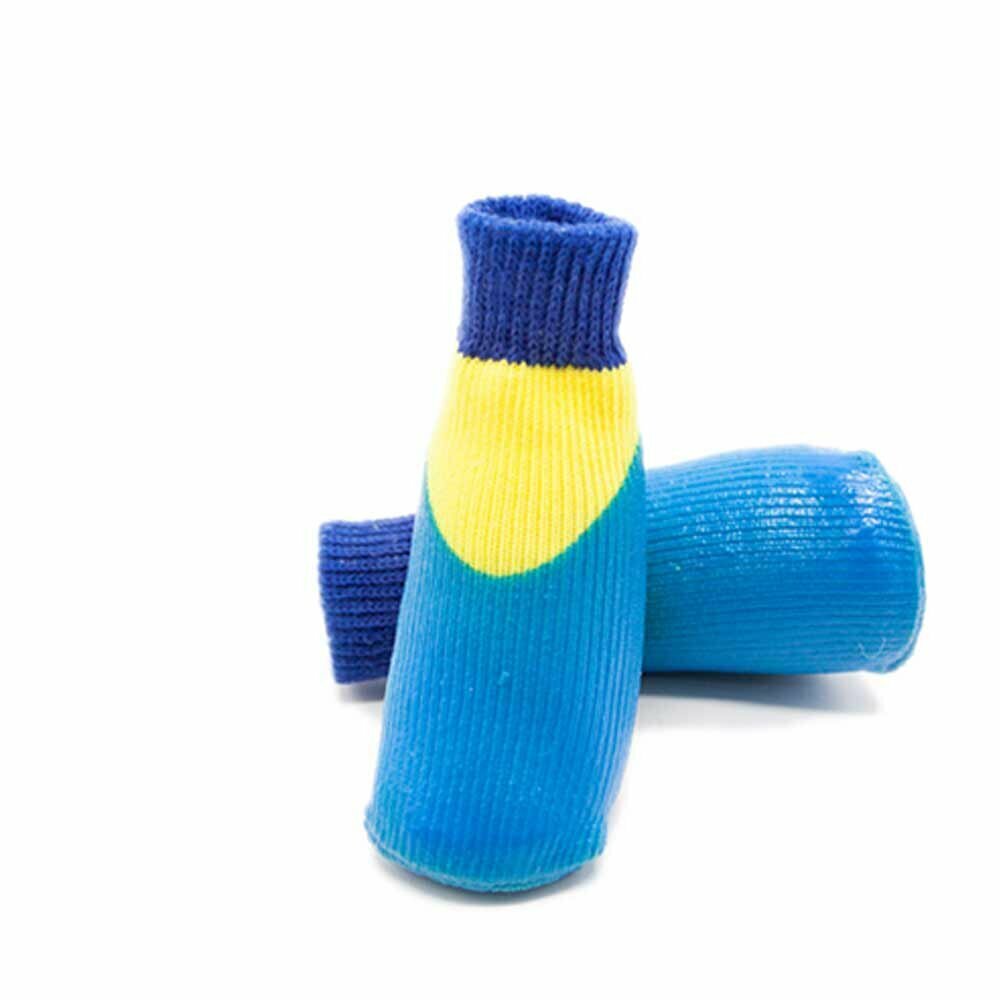Yellow blue striped GogiPet dog boots