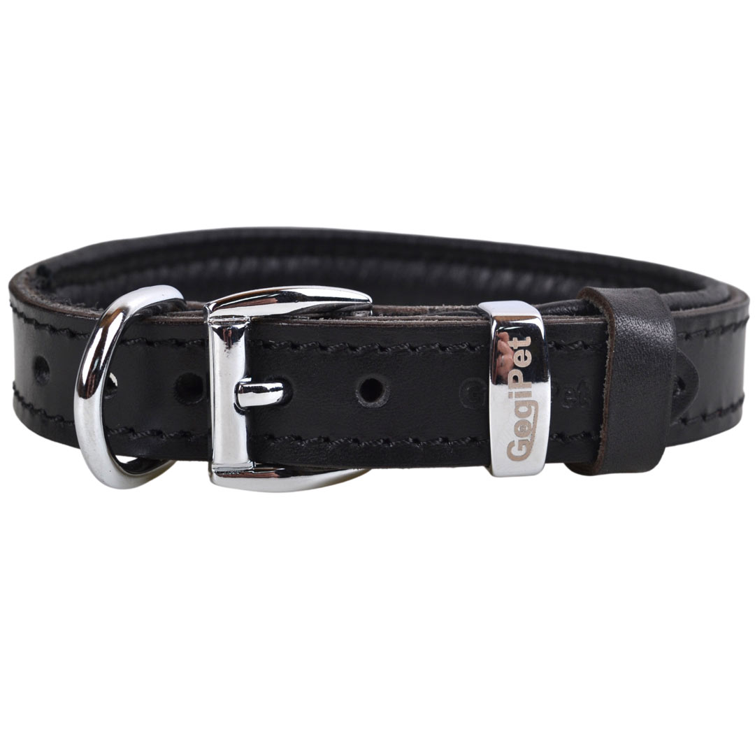 Handmade, black genuine leather dog collar from GogiPet