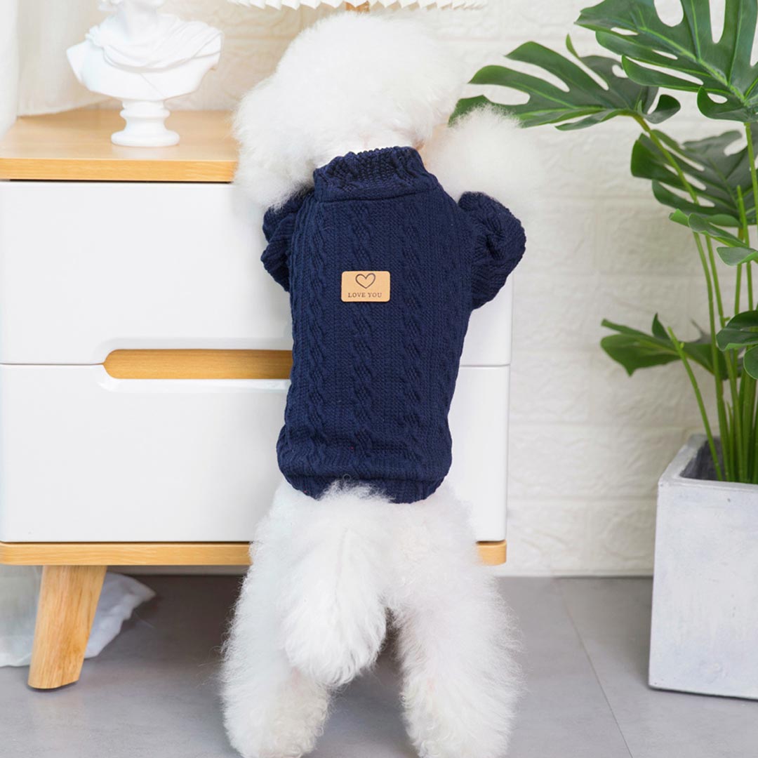 Dark Blue "Love You" Knitted Sweater for Dogs