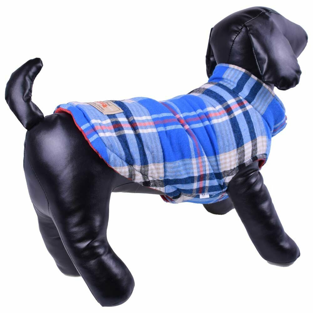 Dog jacket for turning blue checkered or red