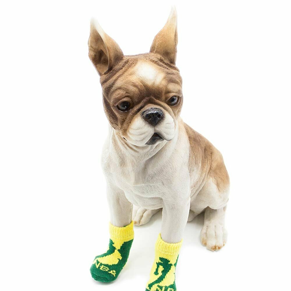 Yellow sportsocks for dogs in 4 pack with anti-slip coating