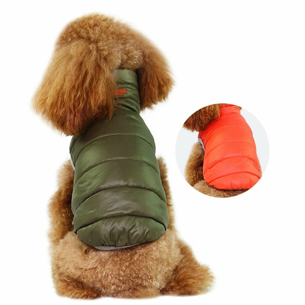 Green or orange down jacket for dogs - reversible jacket for dogs