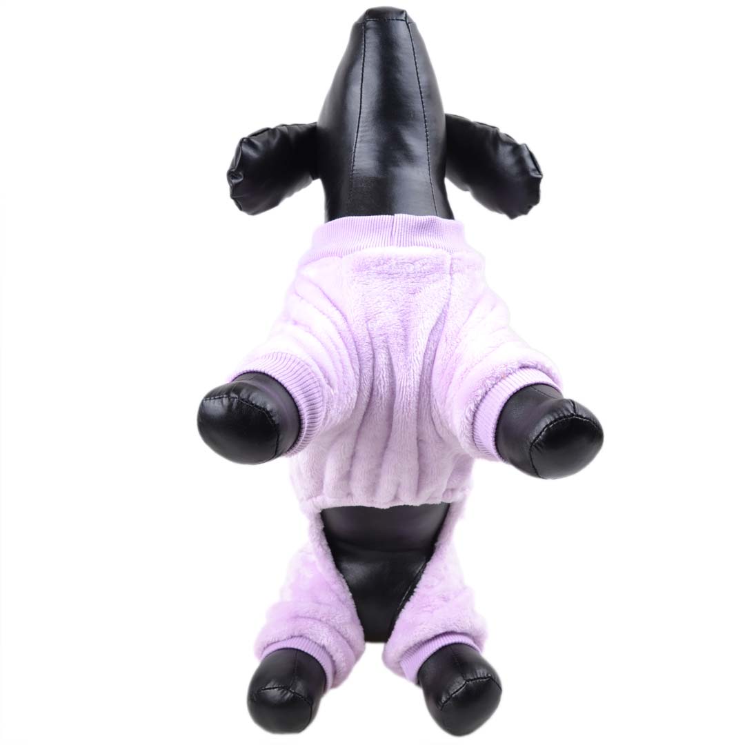 The warm dog jogger for winter - purple dog clothing with 4 legs