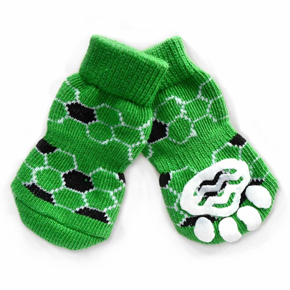 Anti-slip dog socks green with white circles