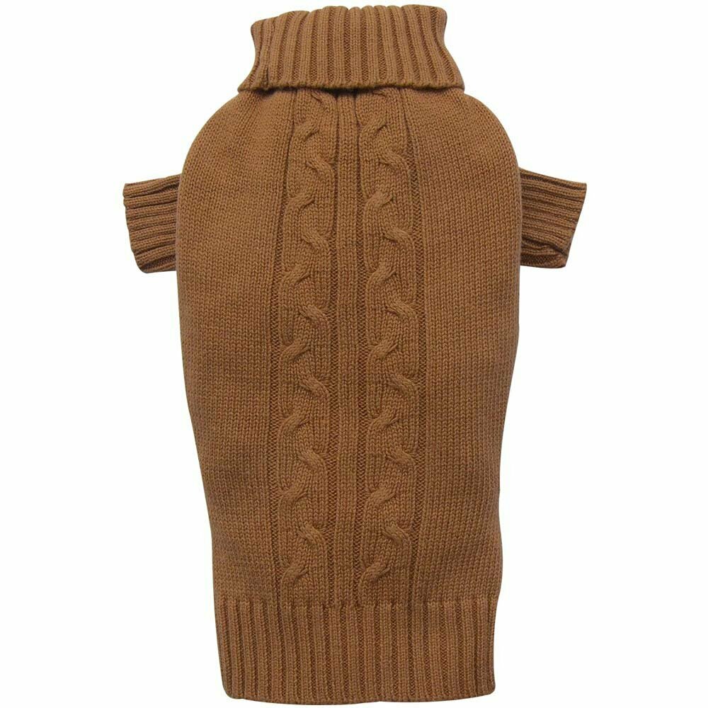 warm dog sweater - knitted with cable stitch brown - DoggyDolly W053 dog clothing 