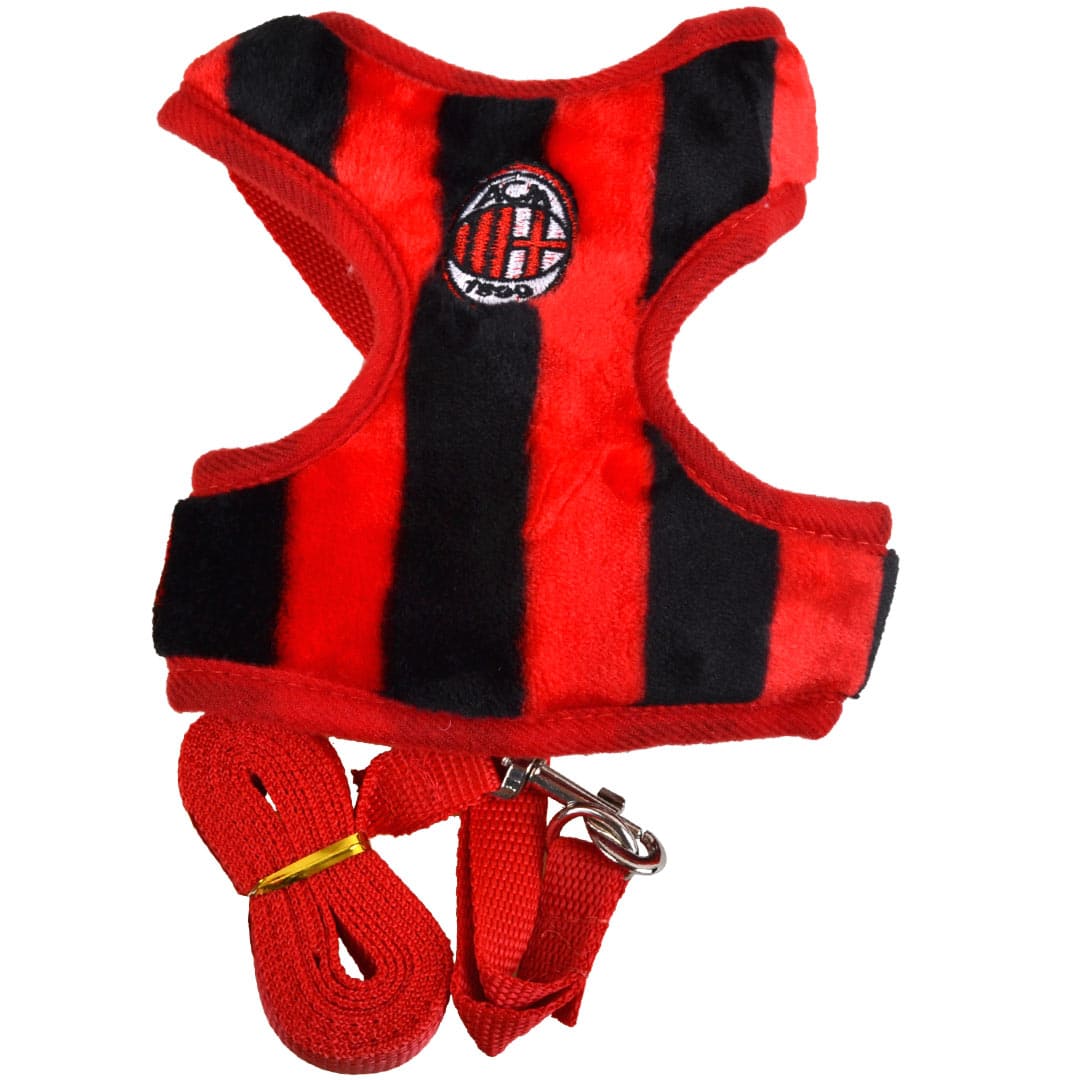 Soft dog harness AC Milan. Football soft harness for dogs with dog leash in a set