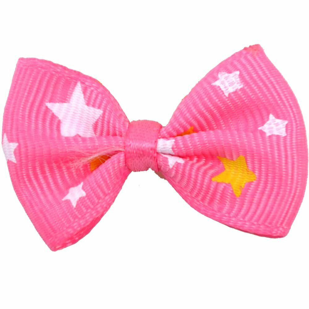 Handmade dog bow Estrella pink with stars by GogiPet