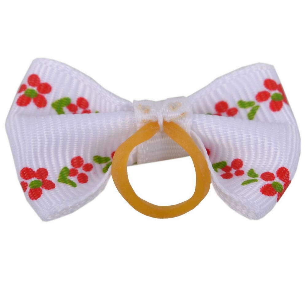 Handmade hair bow white with flowers by GogiPet