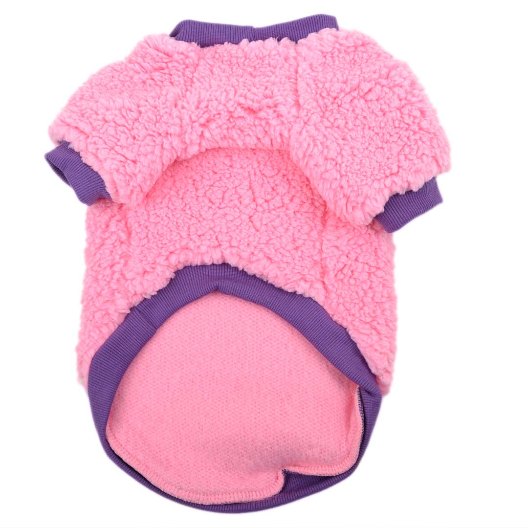 Warm dog clothing for the winter. Fluffy warm dog pullover pink