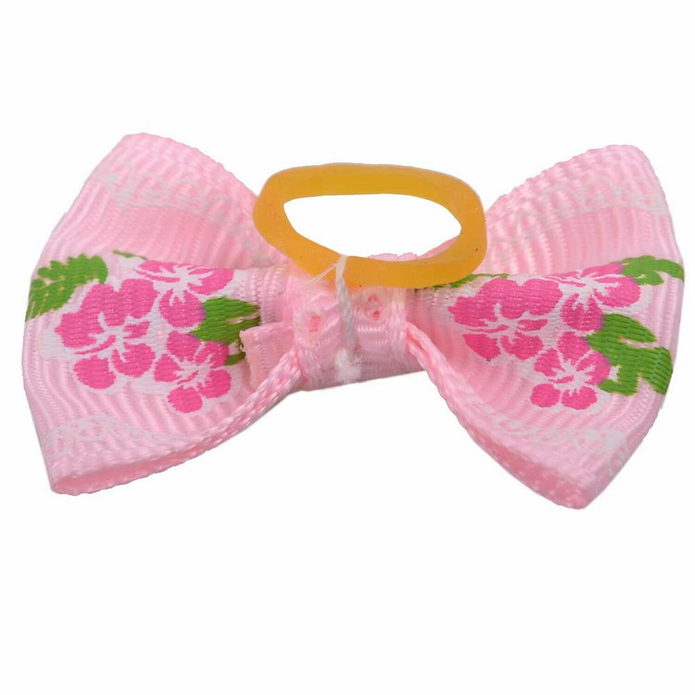 Dog hair bow rubberring soft pink with roses by GogiPet