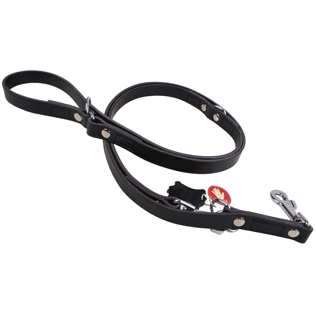 Handmade leather dog leash, black and length adjustable by GogiPet