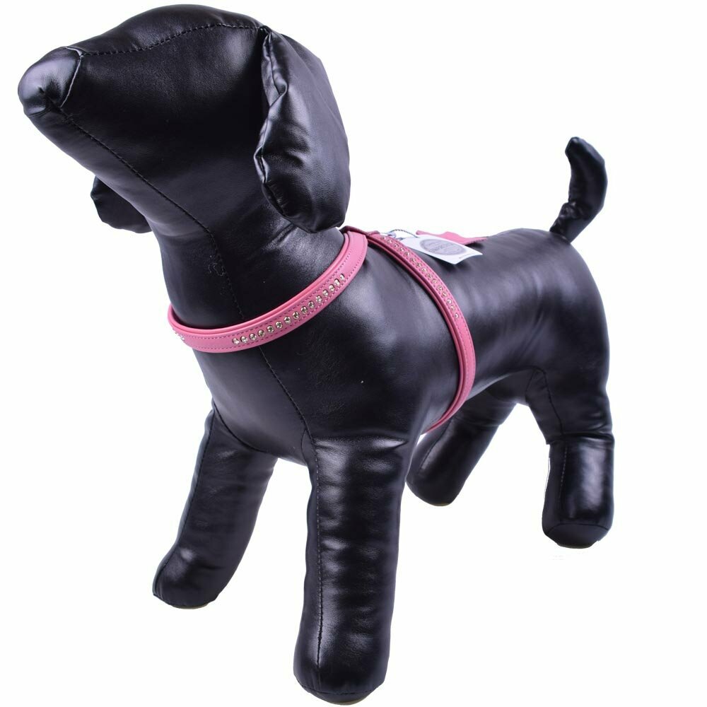 Wonderful Swarovski dog harness made of pink floater leather - GogiPet Swarovski dog harness