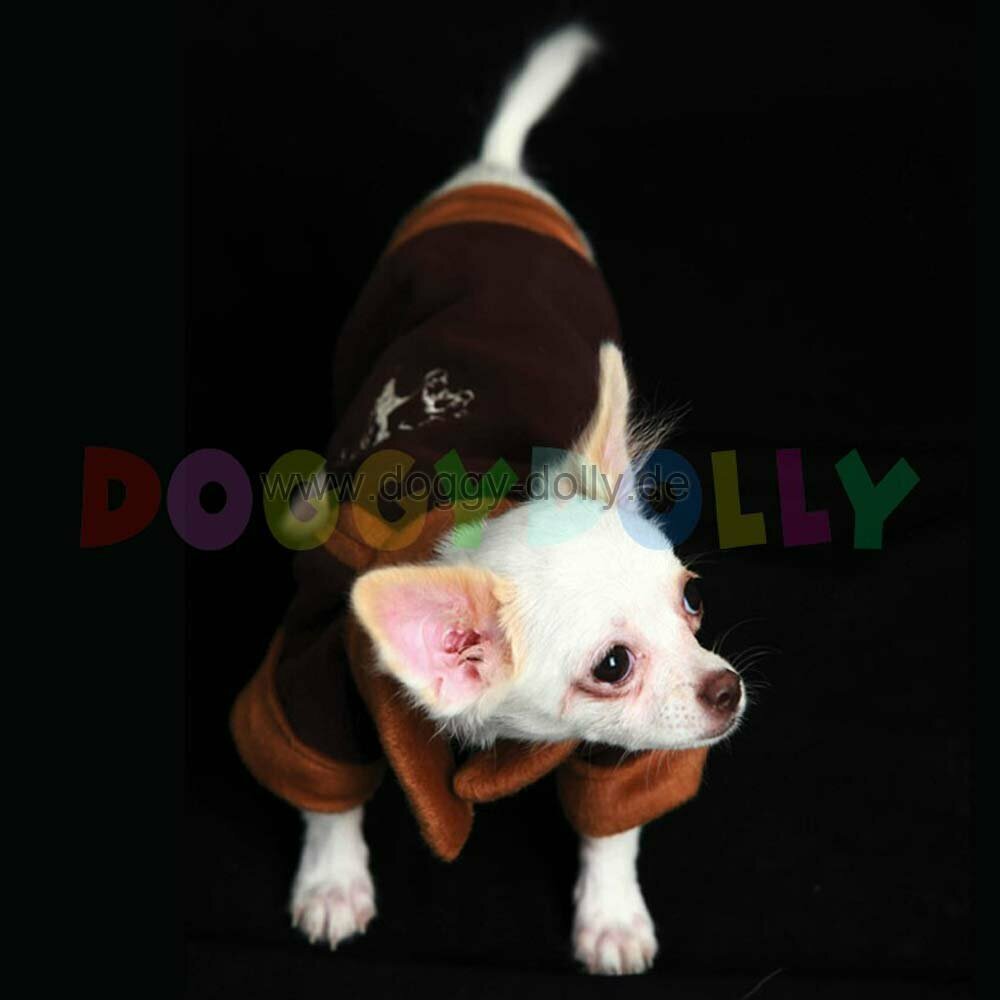 modern warm dog clothing for small dogs of DoggyDolly W057 - brown dog jacket with panter head from Fleece