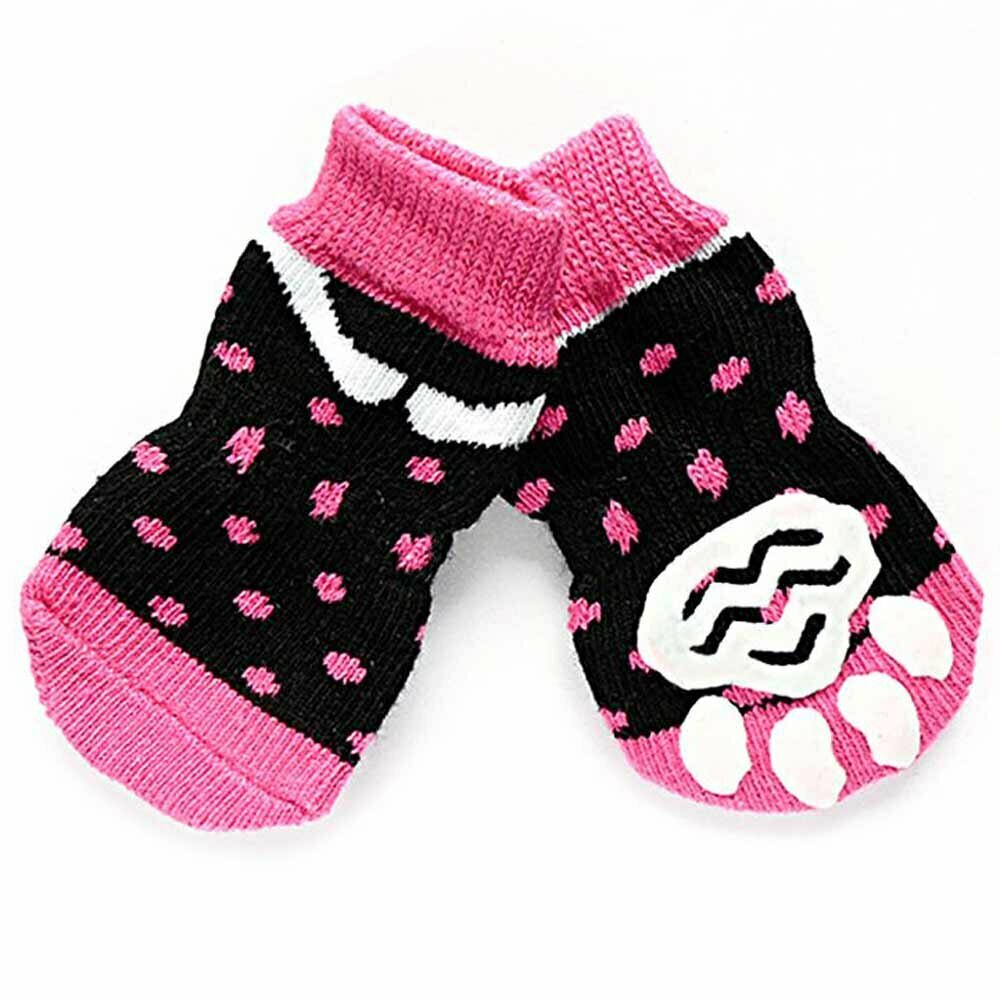 Anti-slip dog socks pink black