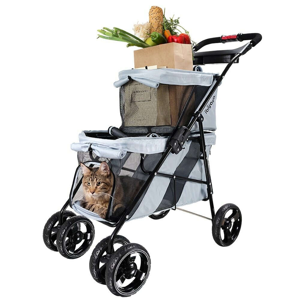 Pet transporter and shopping cart with 2 cabins
