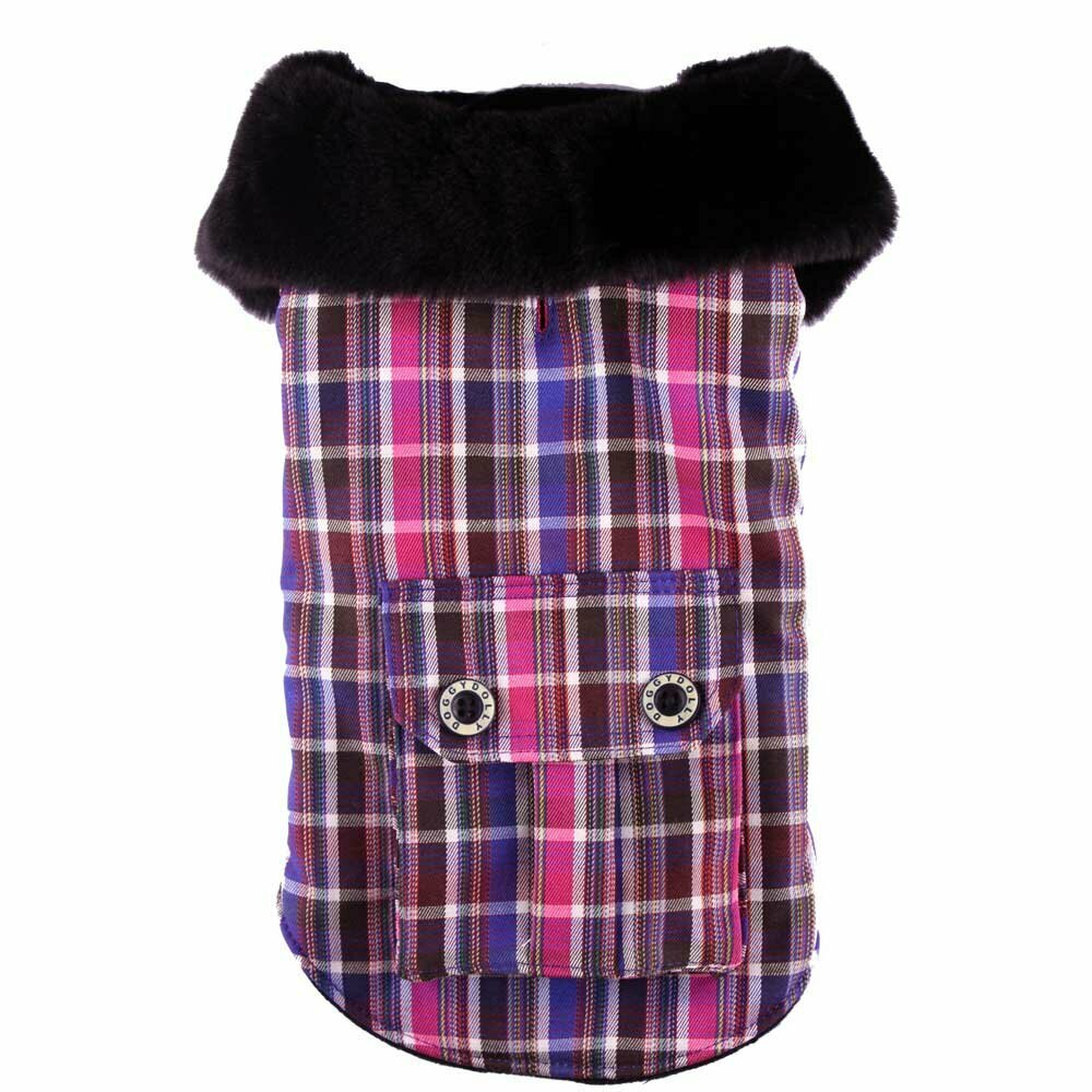warm dog clothes for large dogs - hot dog coat with fur collar blue checkered pink