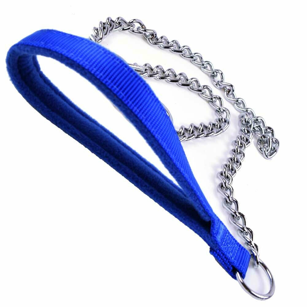 Handmade snail chains dog leash with blue fluffy soft lined handle