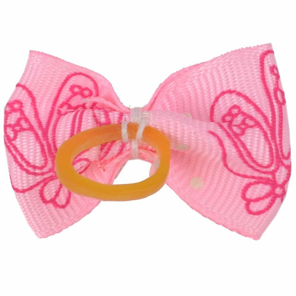 Dog bow pink with butterflies by GogiPet