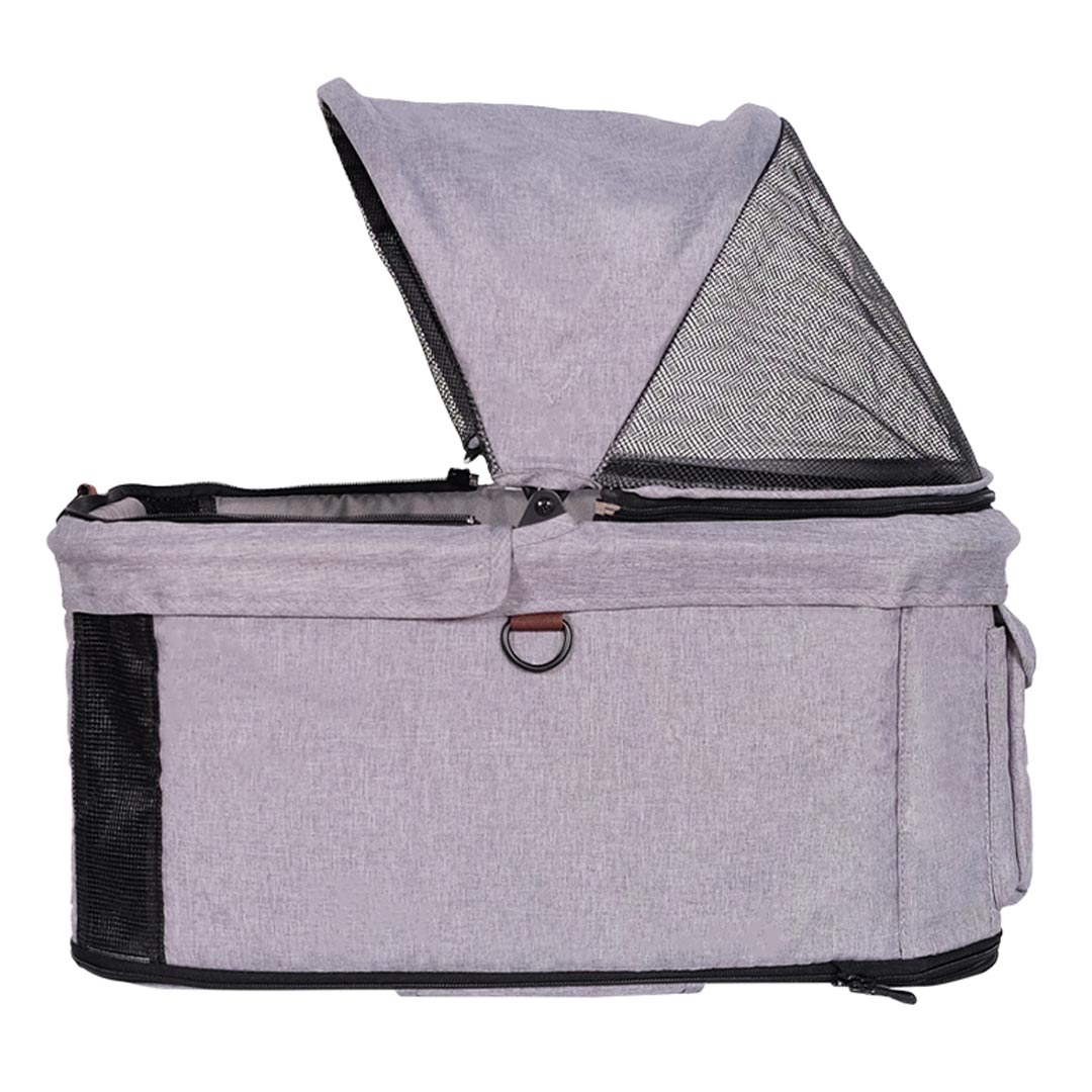 Open dog carrier with 2 safety straps