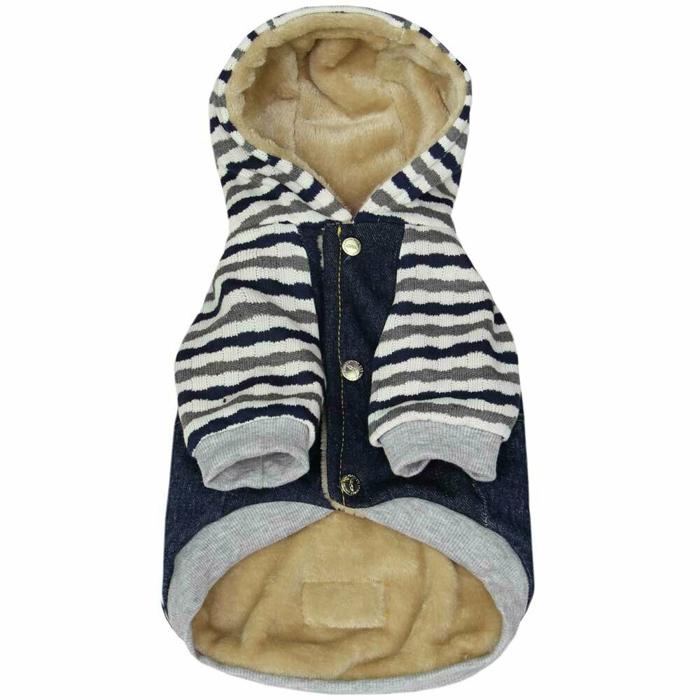 Warm lined denim blue jeans jacket for dogs - hot dog clothes
