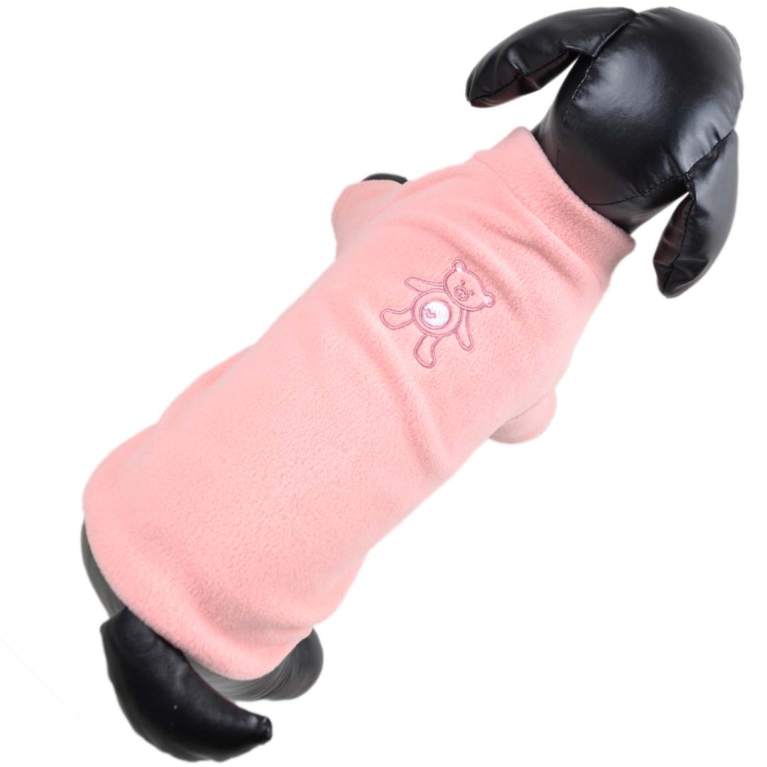 Warm dog pullover - pink dog jumper with cuddly bear on the back