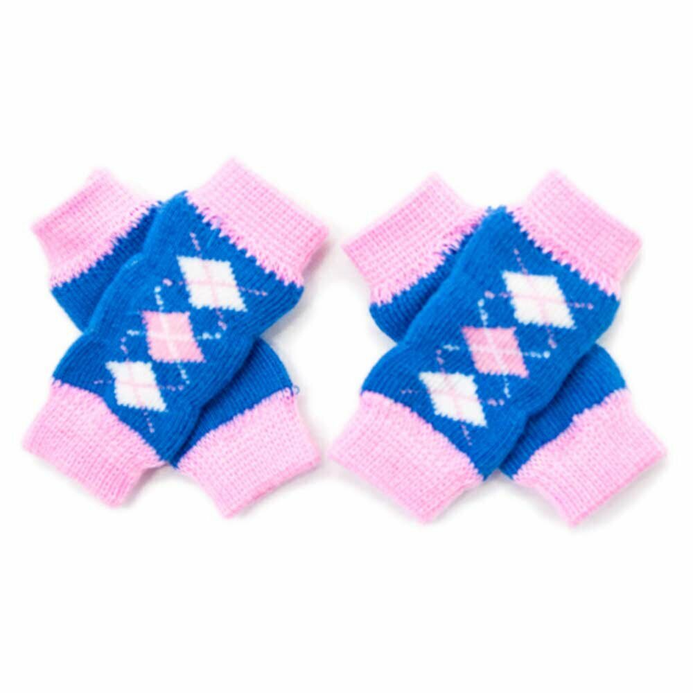 Legwarmer for dogs blue with pink diamonds