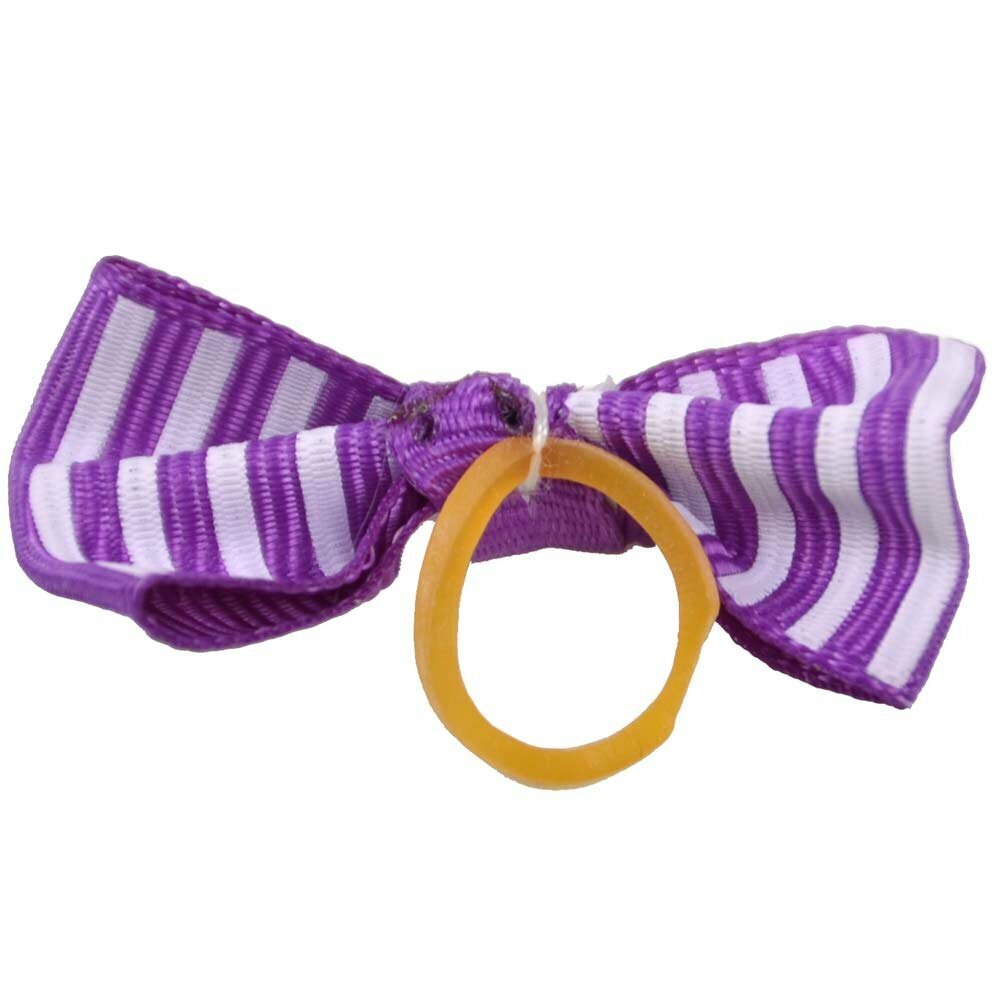 Dog hair bow rubberring Mario purple and white sriped by GogiPet