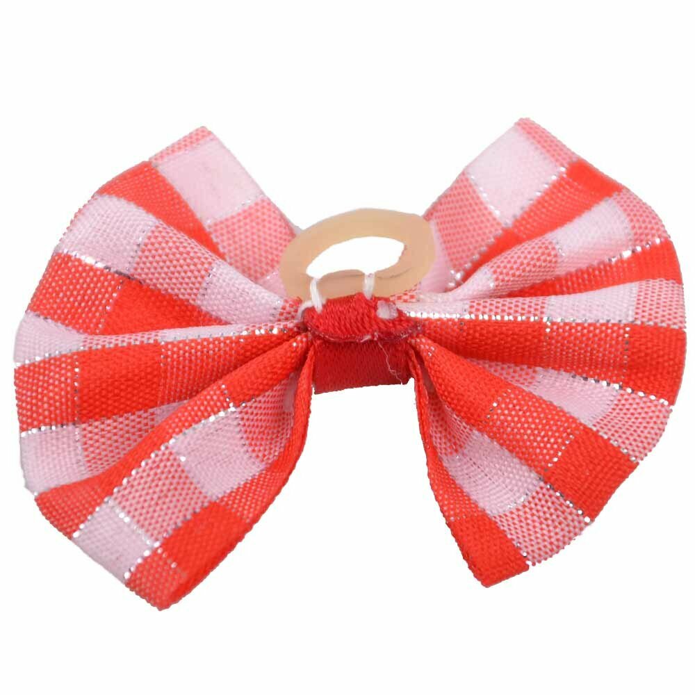 Dog bow with rubber ring - Clara red checkered by GogiPet