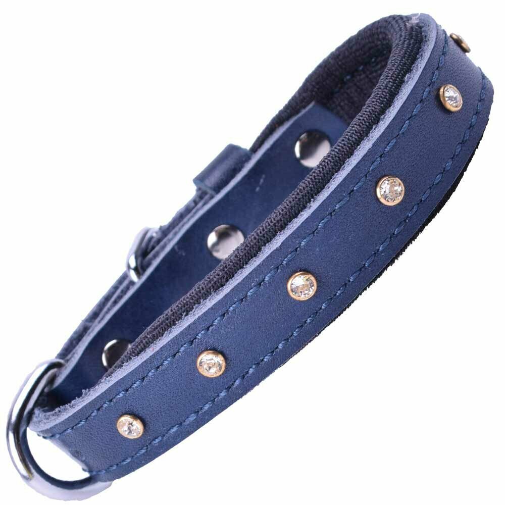 Swarovski leather dog collar in blue genuine leather