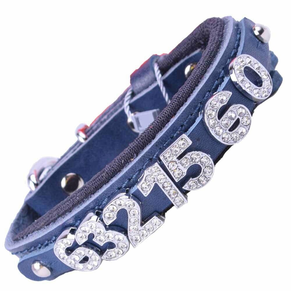 Rhinestone collars from GogiPet made of genuine blue leather