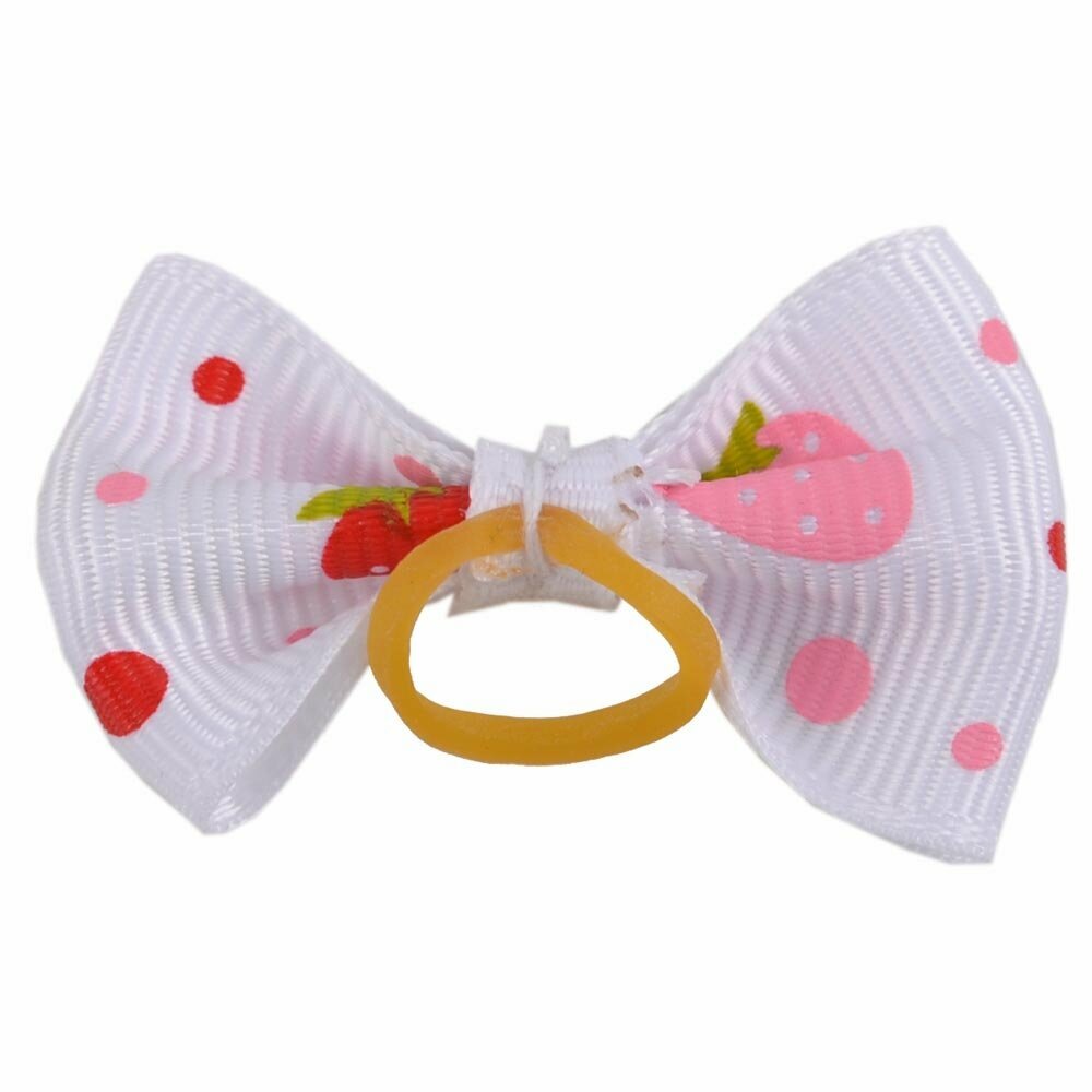 Dog hair bow rubberring white - with strawberries by GogiPet