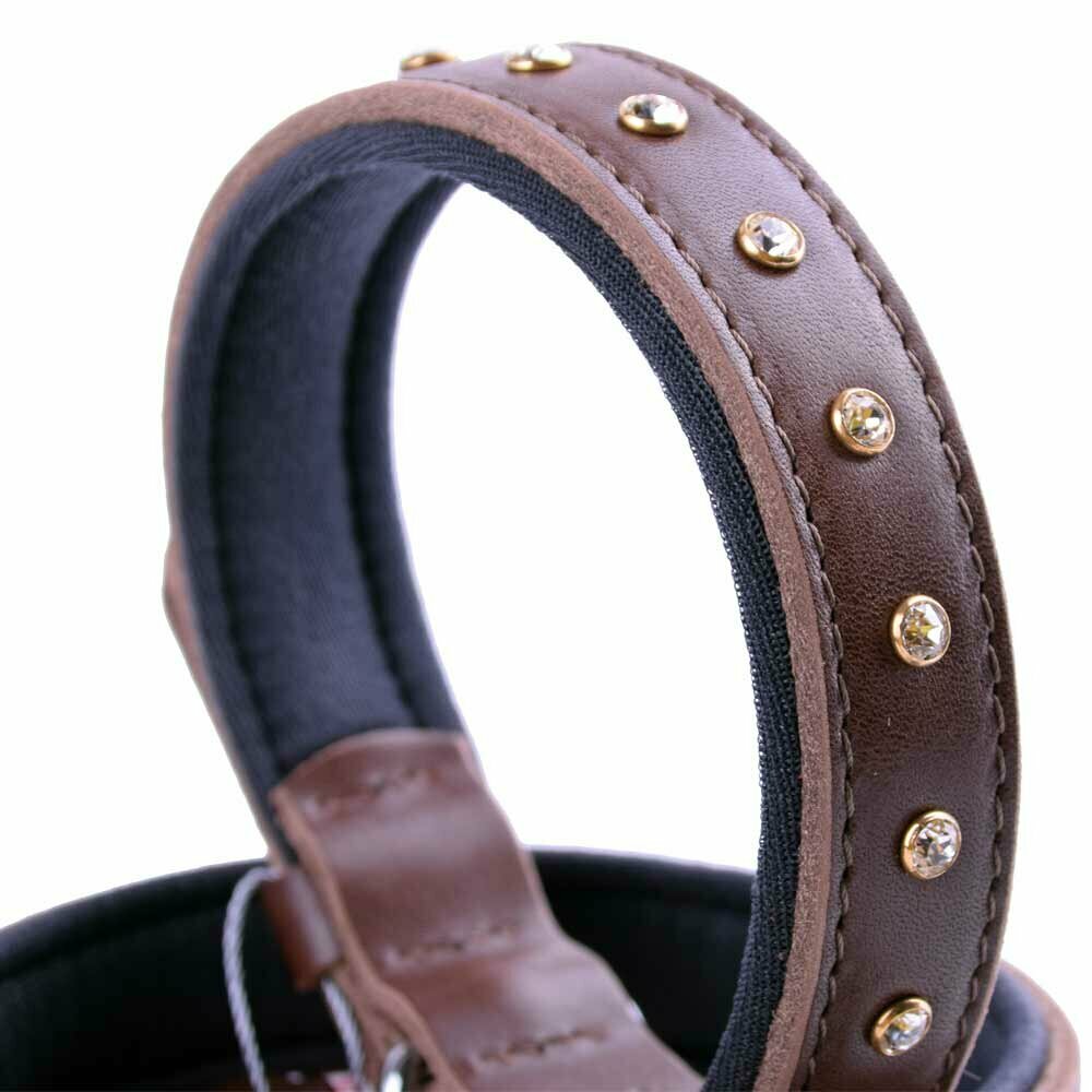 Swarovski leather dog collar brown - genuine leather dog collars