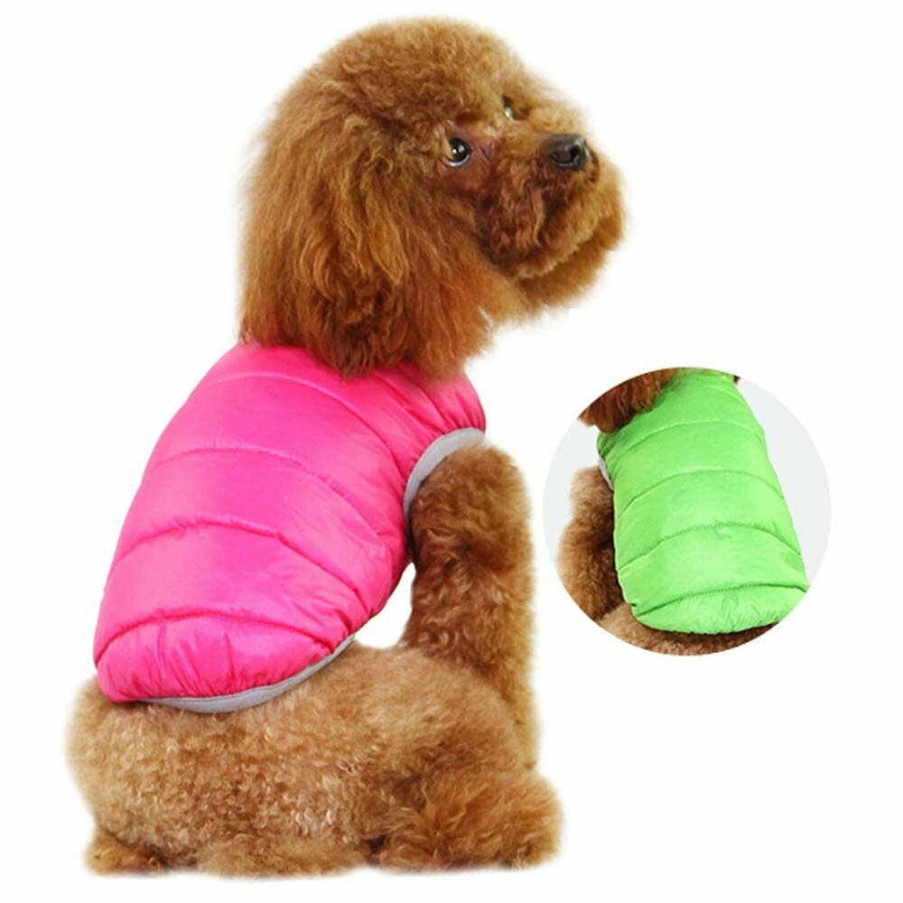 Fuchsia or green down jacket for dogs - reversible jacket for dogs