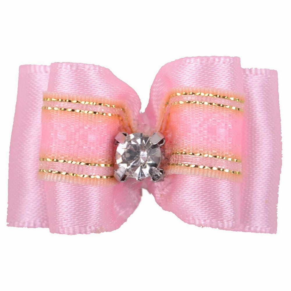 GogiPet dog bow of the Pink Lilly series with glitter stone and gold threads