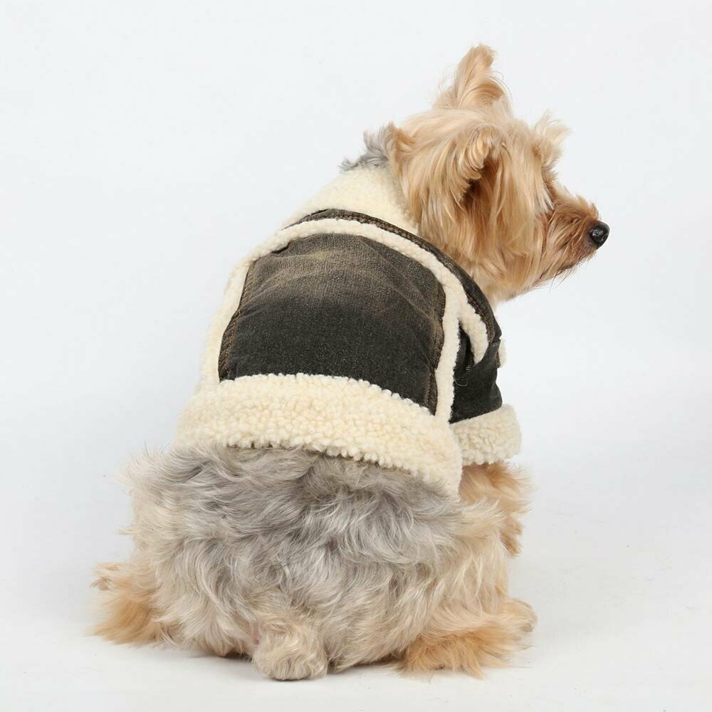 Very warm dog coat - the dog jacket jeans and sheepskin