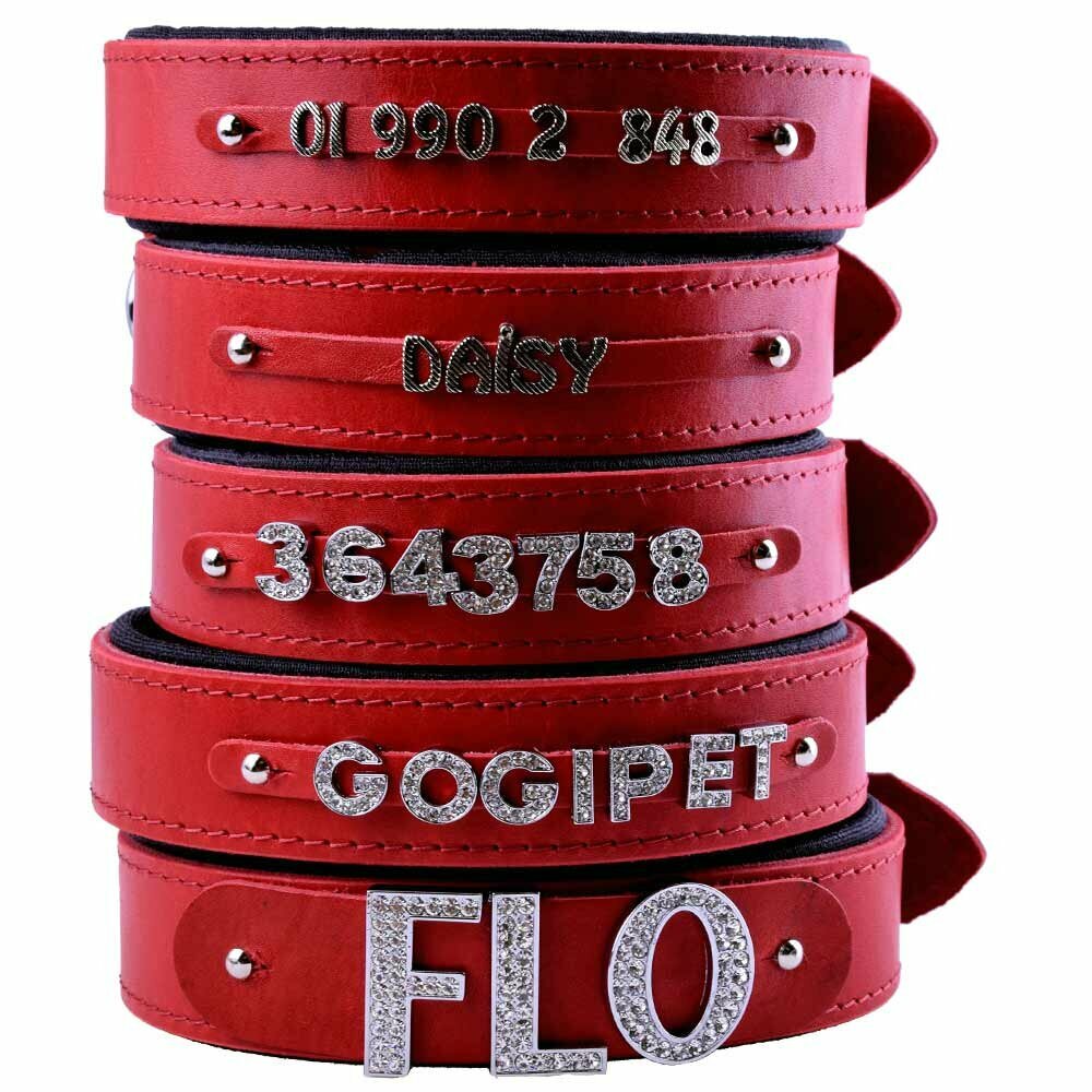 GogiPet® real leather name collar red 70 cm for letters