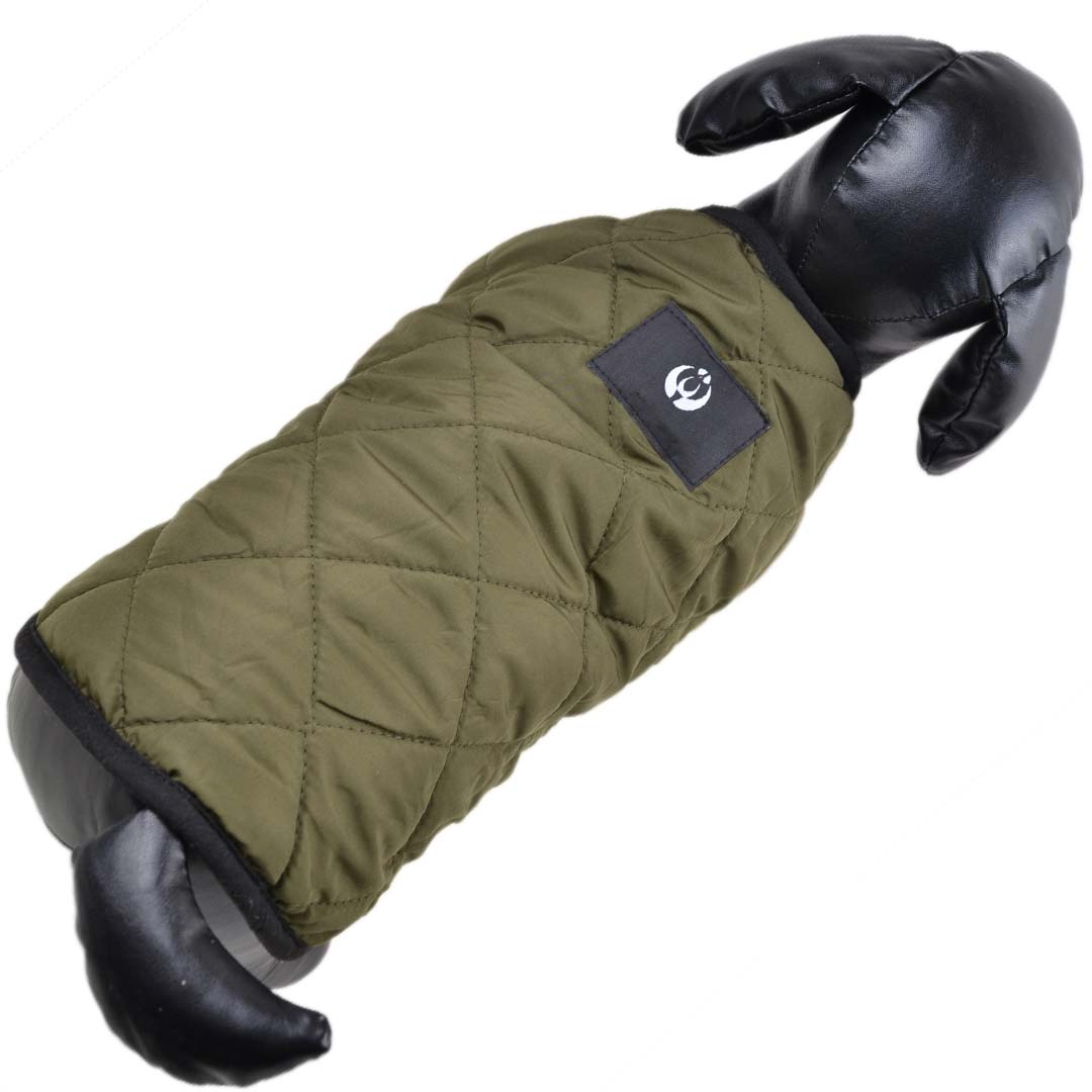 warm parka for dogs in army green