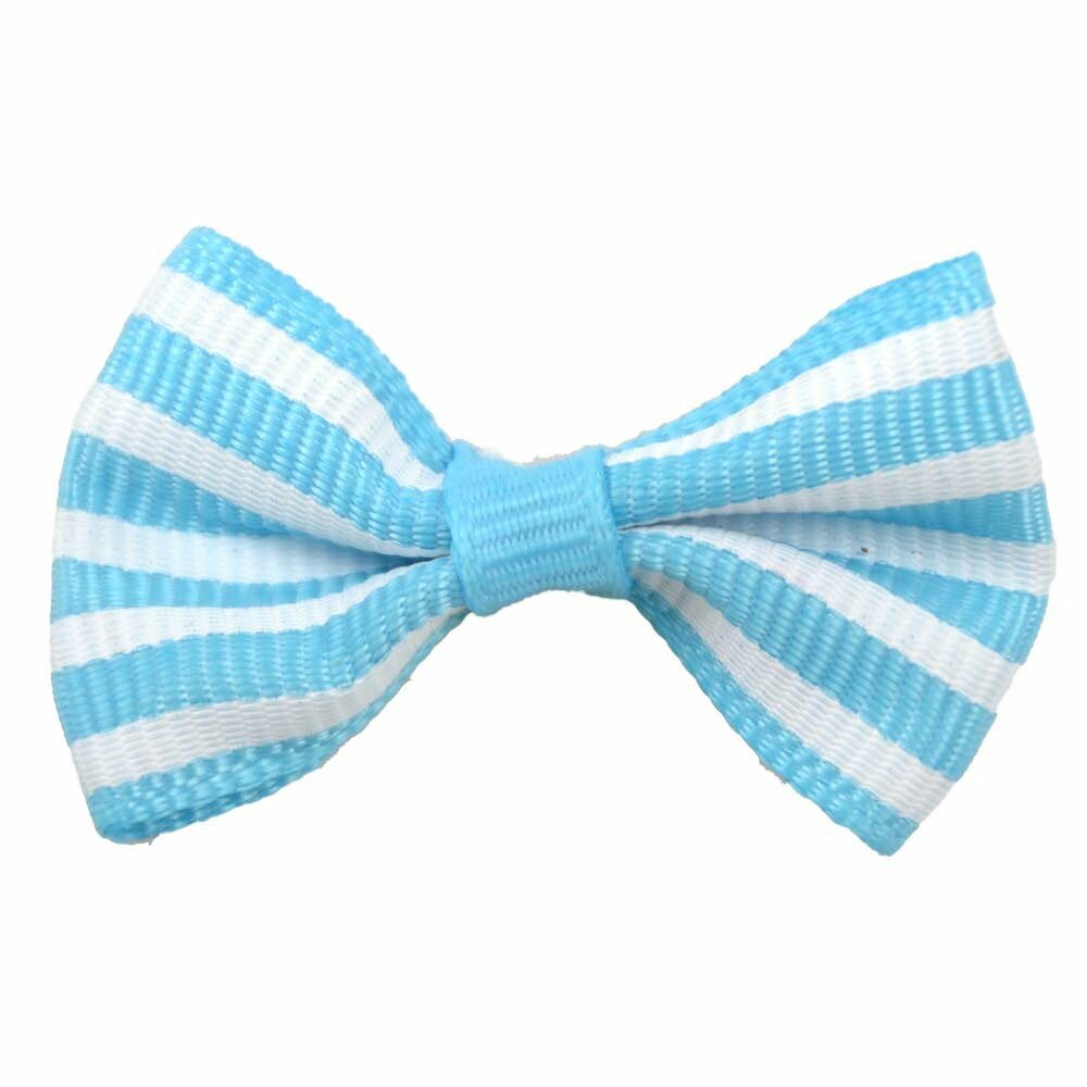 Handmade dog bow Mario blue and white striped by GogiPet