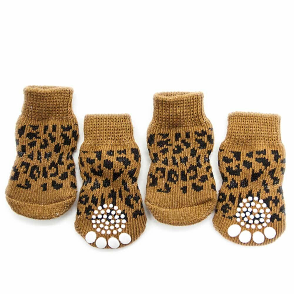 Anti-slip dog socks brown in cheetah look