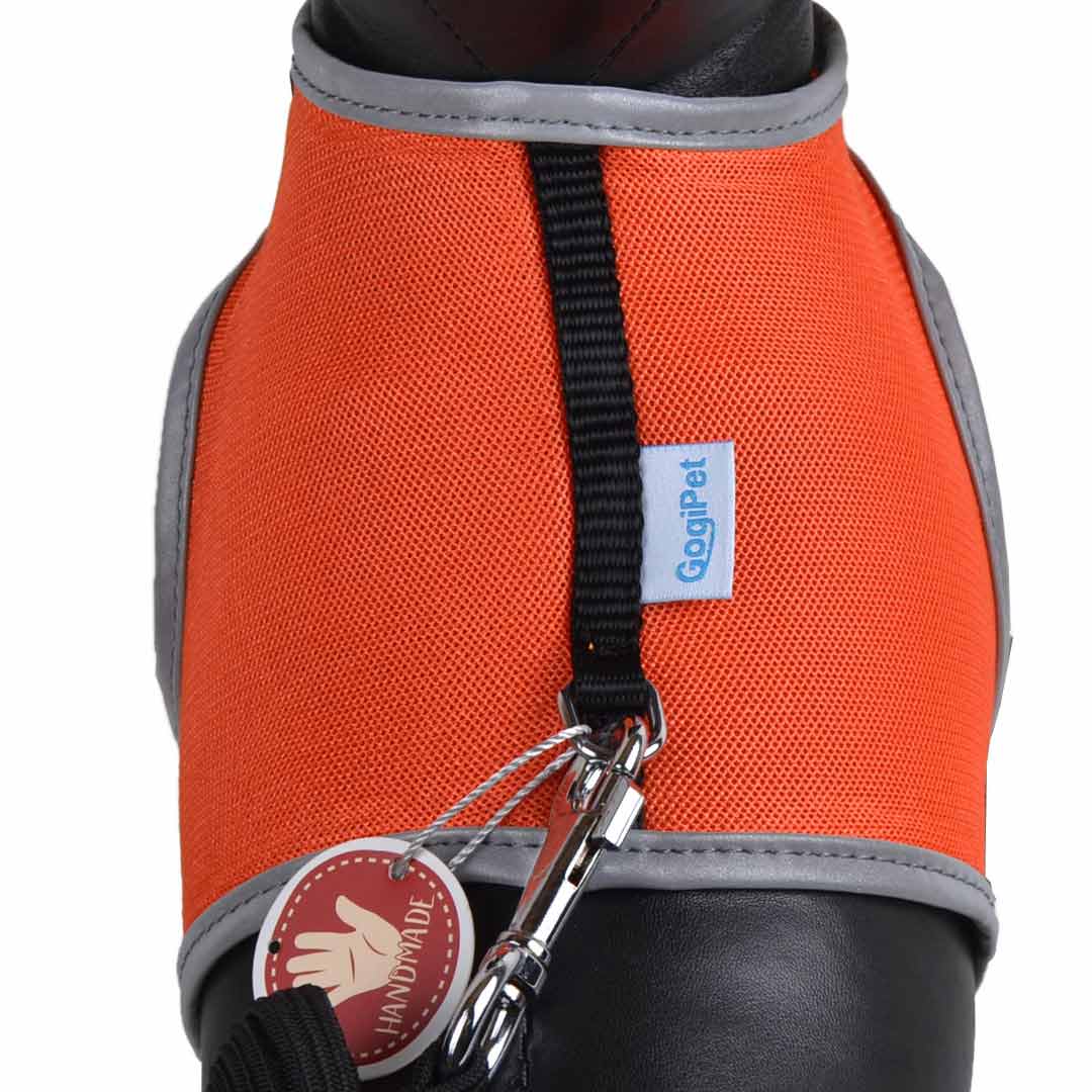 Comfortable soft breast harness for dogs and cats in orange Air fabric