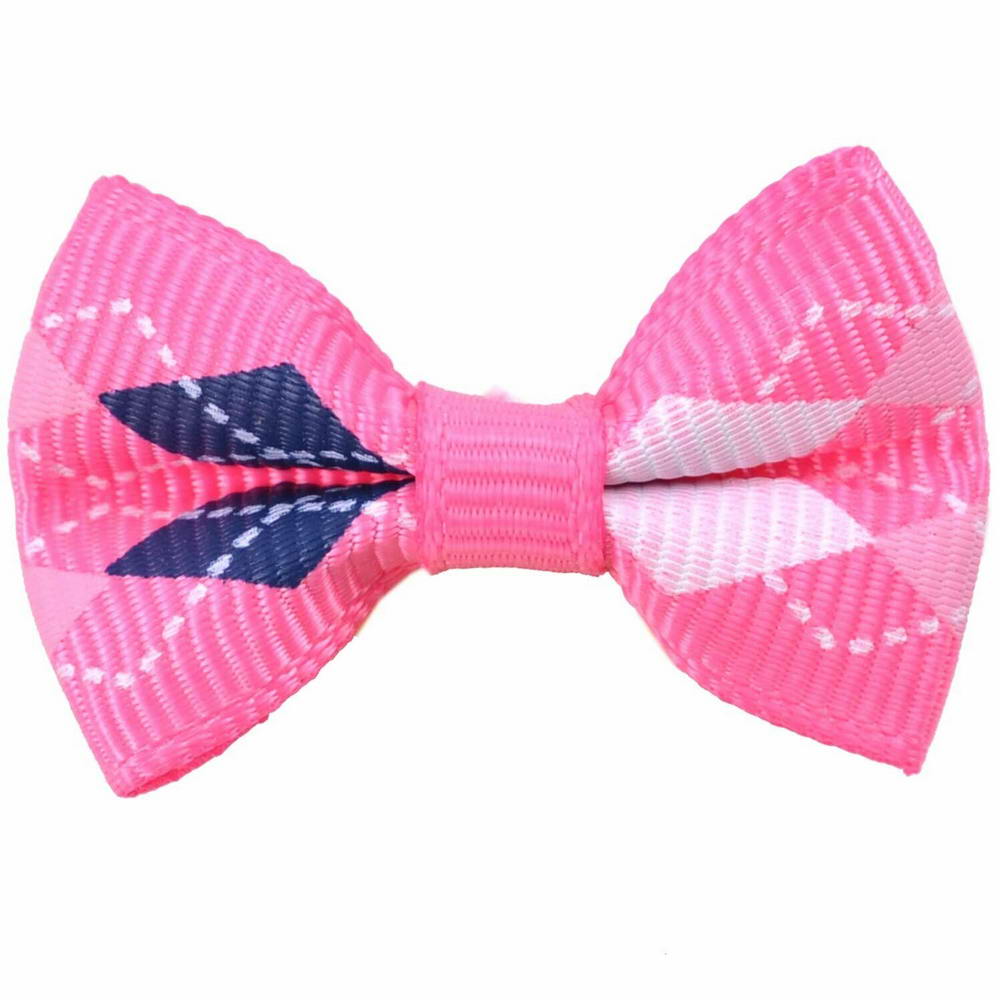 Checked, pink dog bow with hairband by GogiPet