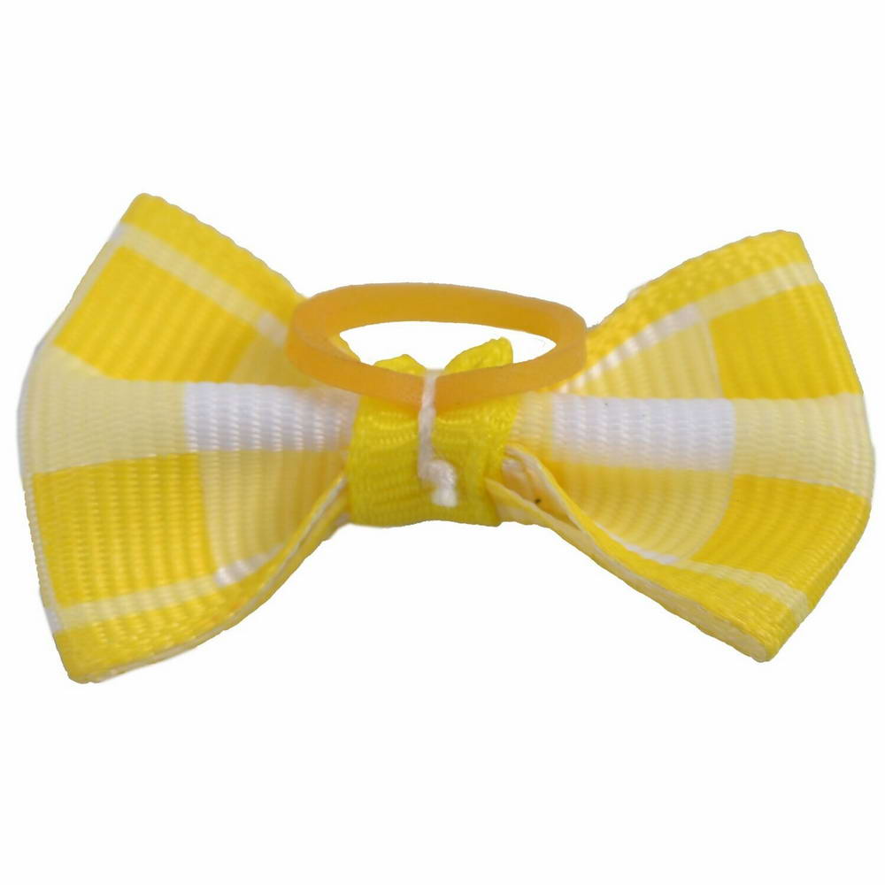 Dog bow with rubber ring - yellow checkered by GogiPet