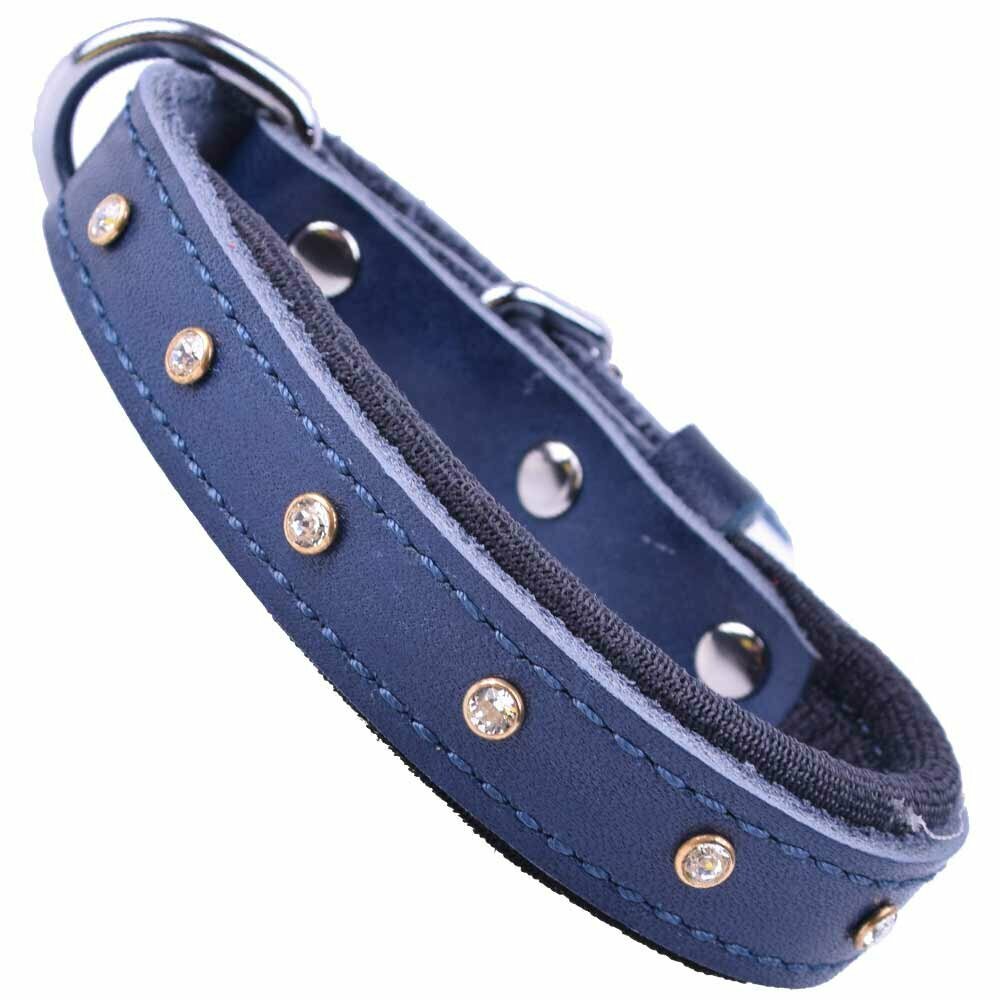 Swarovski leather dog collar blue for small dogs