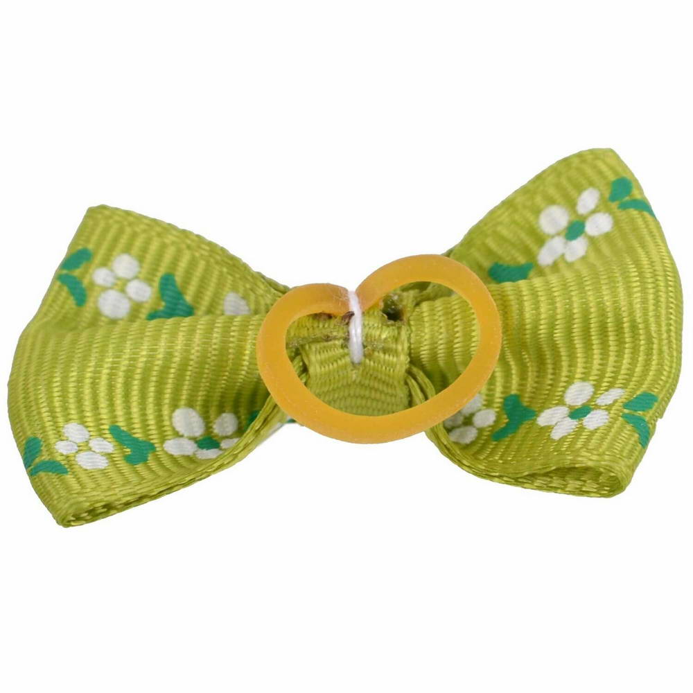 Handmade hair bow green with flowers by GogiPet