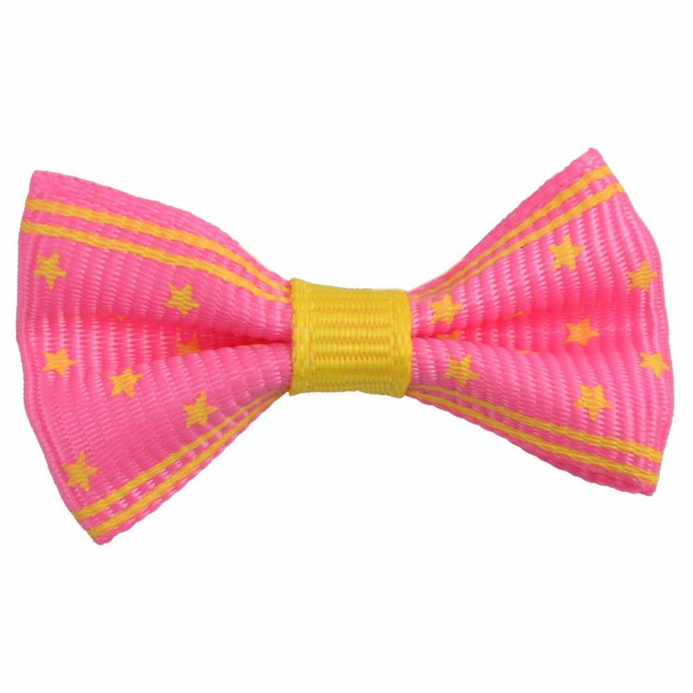 Handmade dog bow Estrella light pink yellow with stars by GogiPet