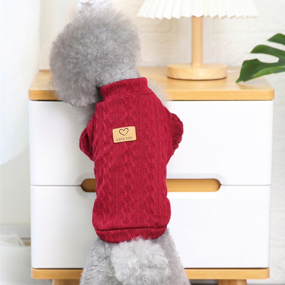 Red "Love You" Knitted Sweater for Dogs