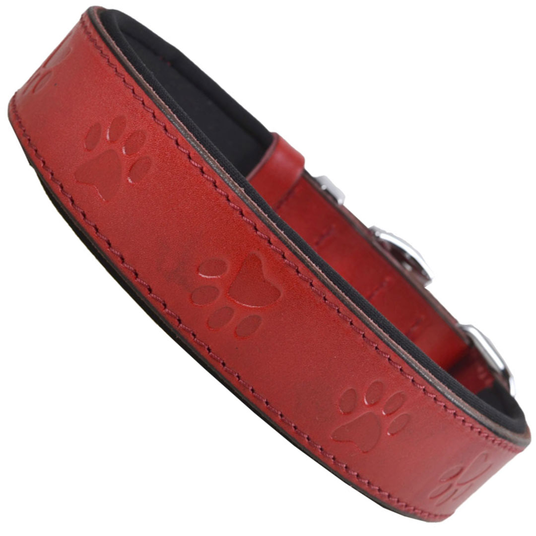 GogiPet® comfort leather dog collar red with 3D paws